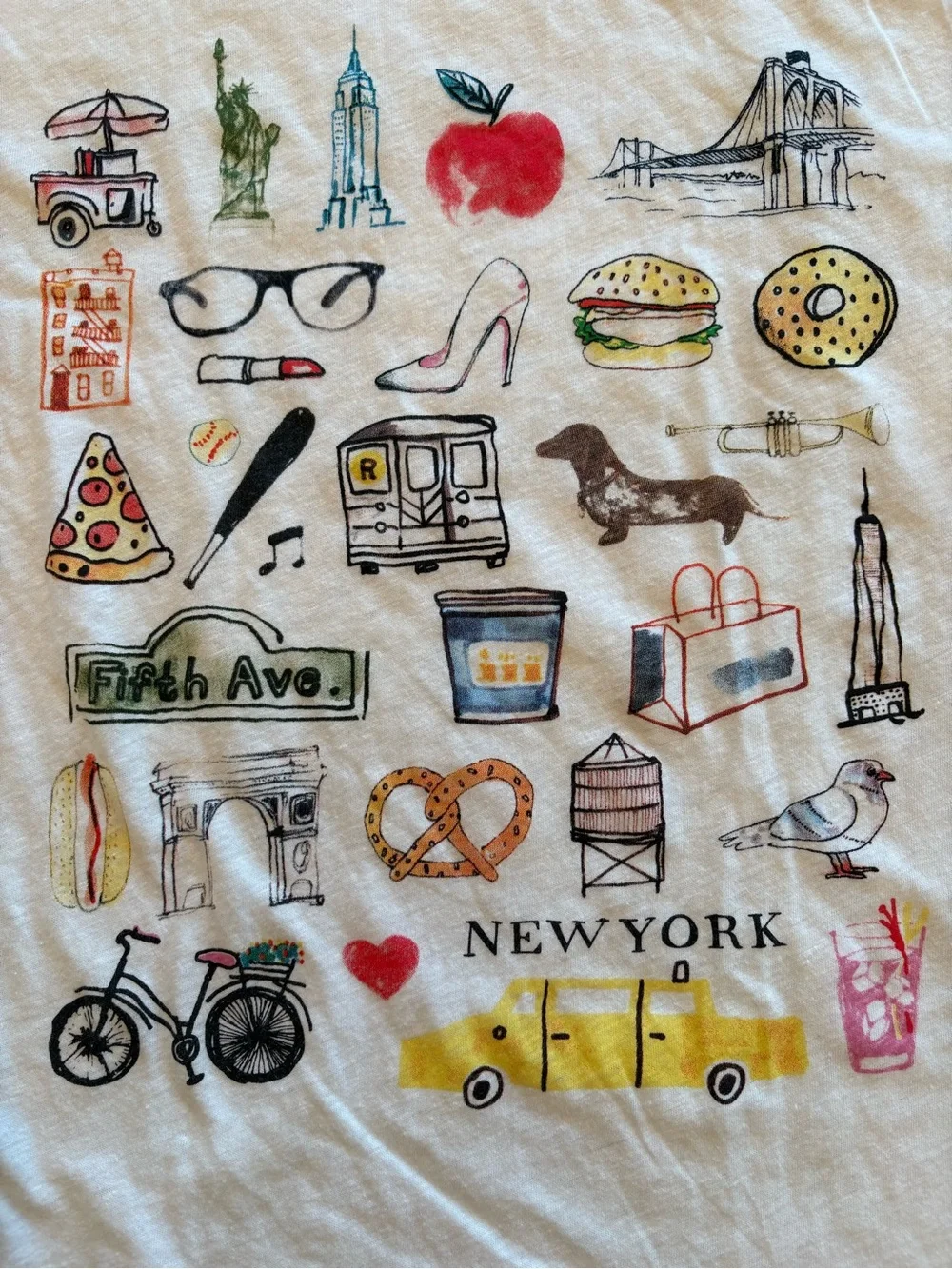J. Crew NYC Destination Ringer Graphic Tee with Navy Trim and New York City Icon